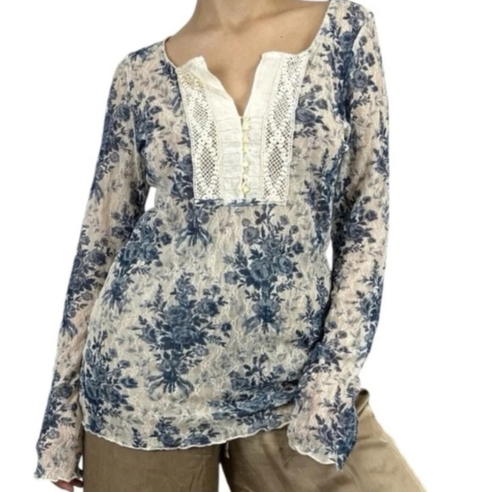 Denim & Supply Ralph Lauren Y2K Mesh Floral Long Sleeve Top Western Prairie M